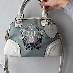 Juicy Couture Sage Blue & White Canvas Satchel Crossbody Bag